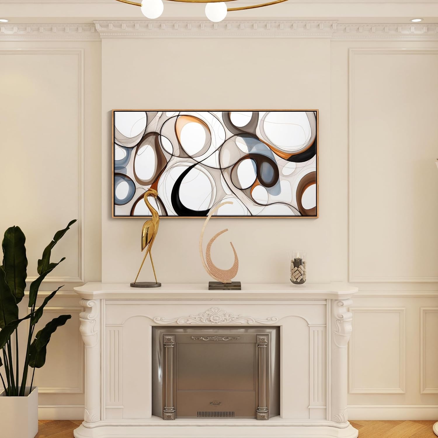 Framed Brown Abstract Canvas Wall Art - Modern Decor for Living Room, Kitchen, Office, and Bedroom - 24x48 Wood Framed Prints