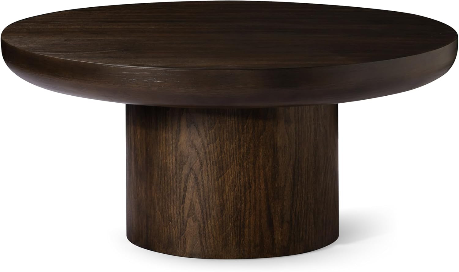 Chic Aged Brown Wooden Circular Coffee Table - 36" Round Modern Farmhouse Accent for Your Living Room