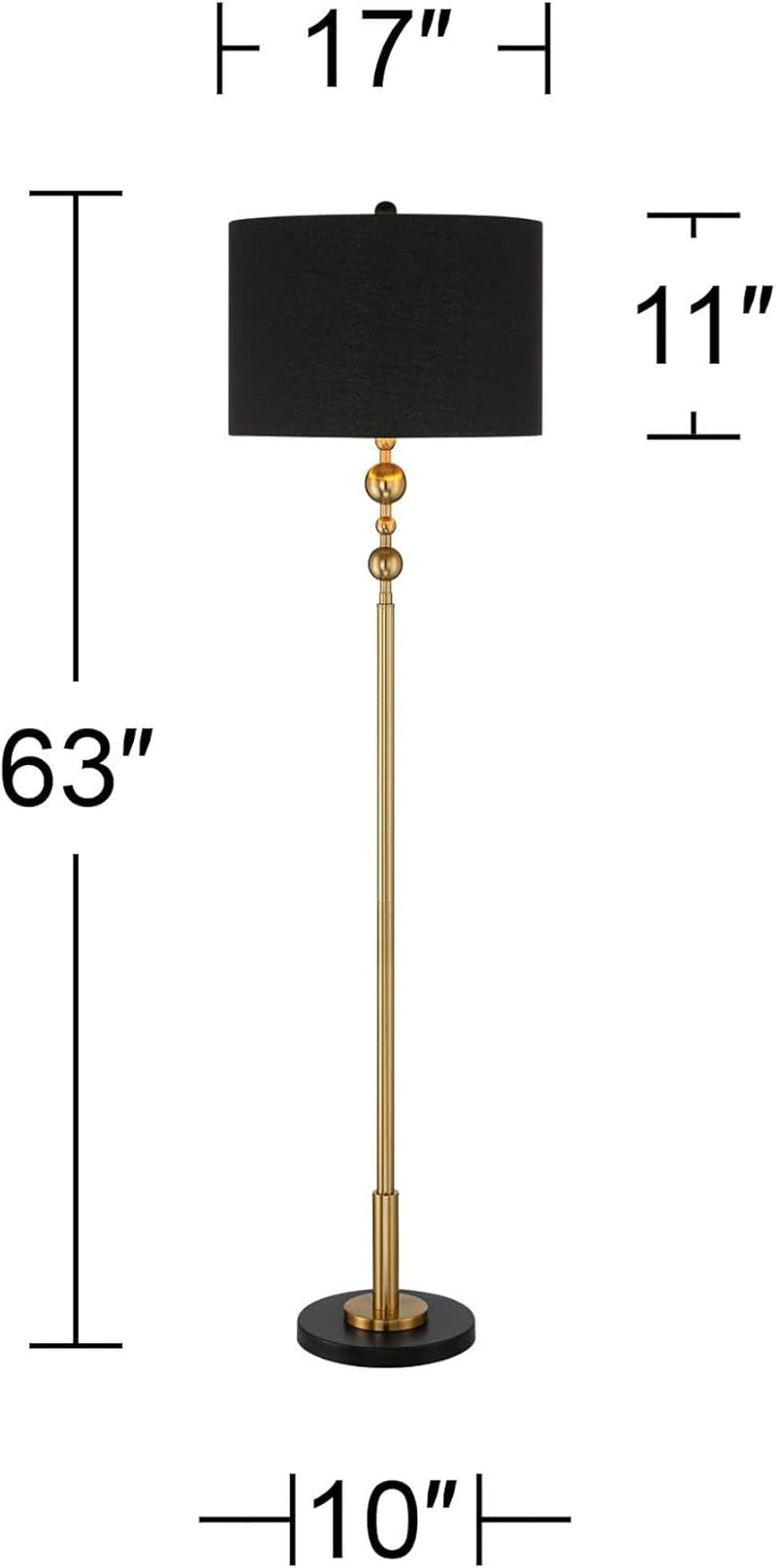 Harlowe Modern Glam 63" Gold Finish Floor Lamp - Chic Metal Design with Black Drum Shade for Living Room, Bedroom, Office, and Entryway Decor