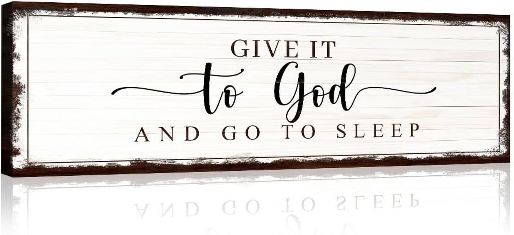 Christian Wall Art Decoration - Inspirational Religious Bible Verse Sign for Home, Living Room, and Bedroom - Faith-Focused Scripture Quote: "Give It to God and Go to Sleep," 60x20 Inches