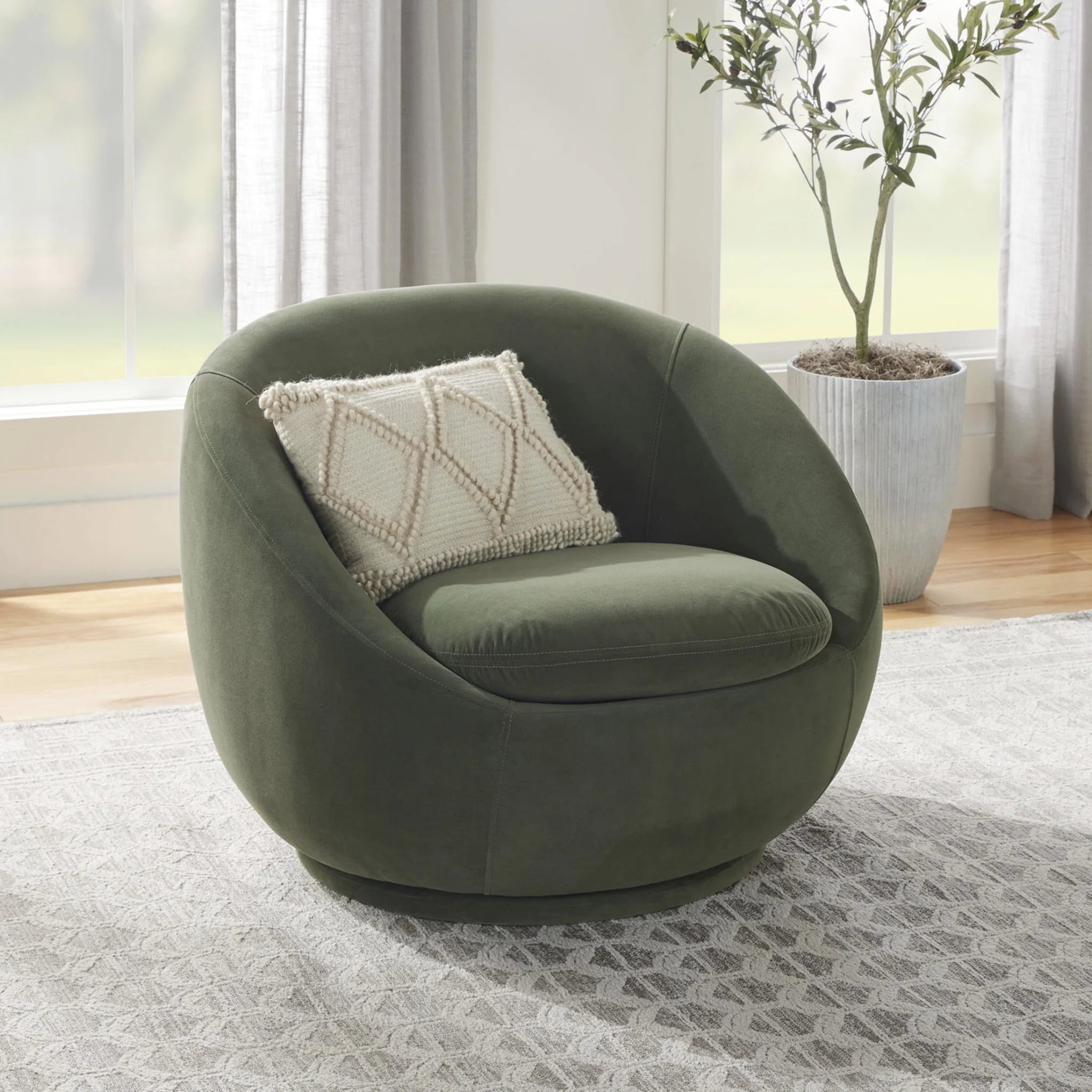 Luxurious Olive Velvet Mira Swivel Accent Chair