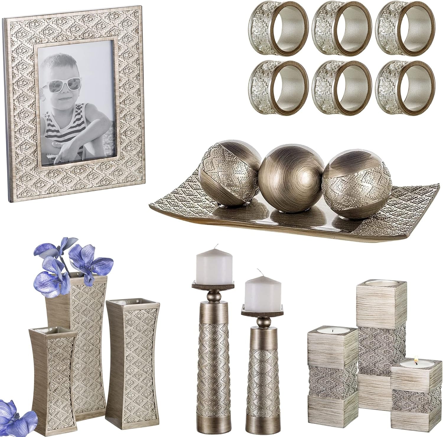 Dublin Silver Decorative Candle Holder Set (2) - Elegant Pillar Candle Stands for Home Decor, Centerpieces for Living Room or Dining Table, Gift Boxed