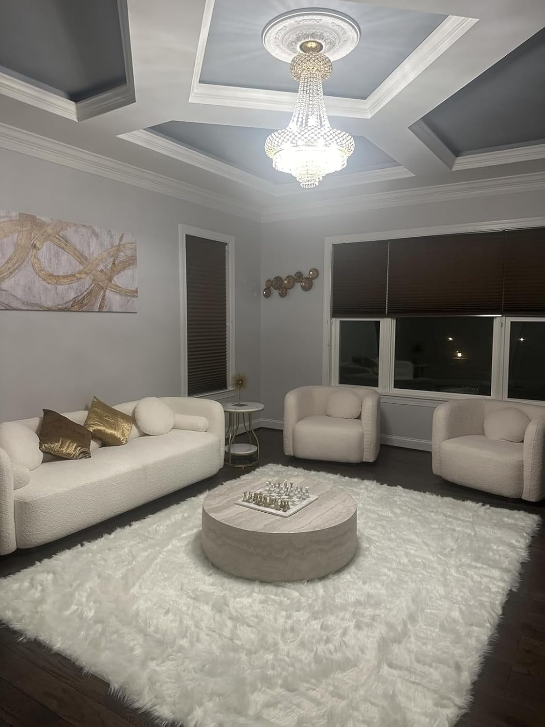 Modern White Curved Back Sofa Set - 3 Seater Couch + 2 Single Chairs with Boucle Fabric and Solid Wood Frame, Includes 6 Pillows