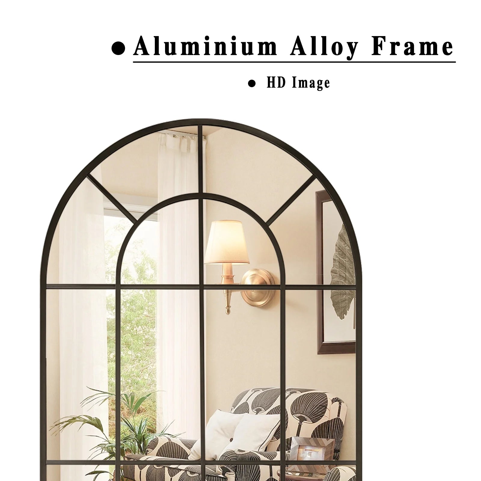 Stunning 65"x23" Arched Black Windowpane Full-Length Wall Mirror for Elegant Decor
