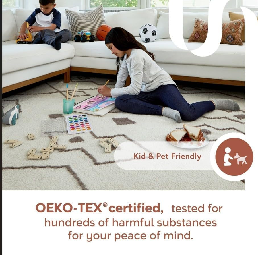 Cozy Plush Area Rug 7'6" x 9'6" - Machine Washable, Non-Slip Soft Fluffy Shag Carpet for Living Room, Bedroom, Kids Room, Nursery, Home Décor in Jeni White