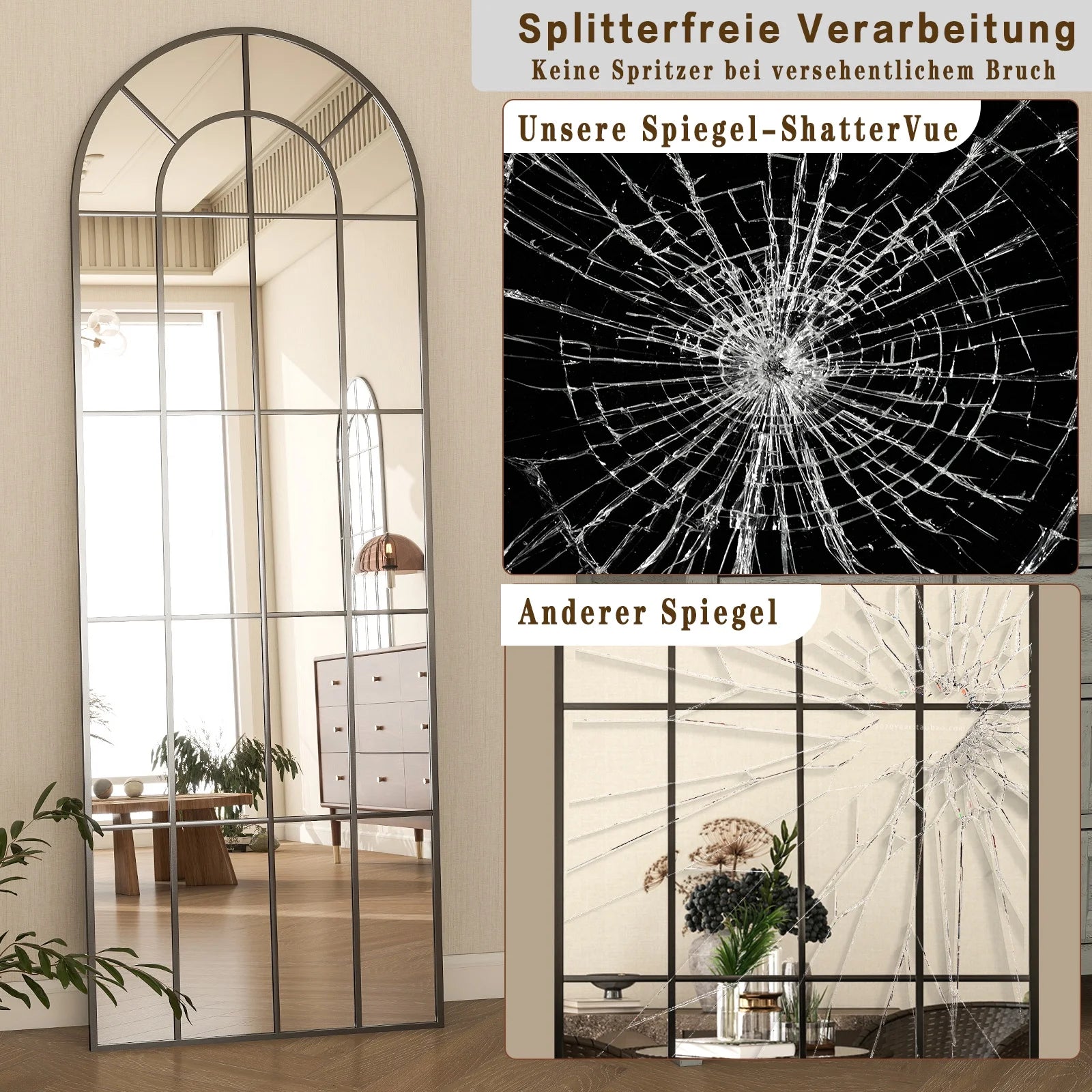 Stunning 65"x23" Arched Black Windowpane Full-Length Wall Mirror for Elegant Decor