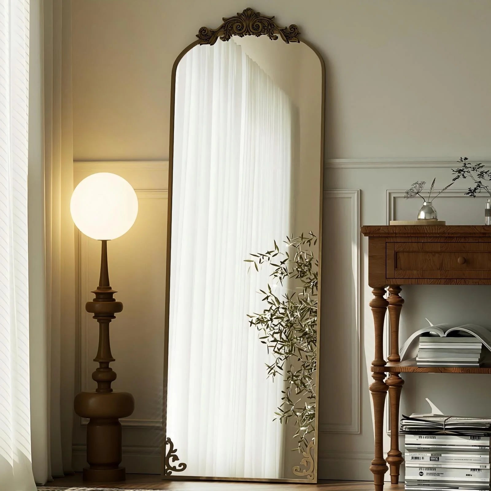Stunning 66"X21" Arched Full Length Vintage Mirror - Antique Bronze Baroque Style