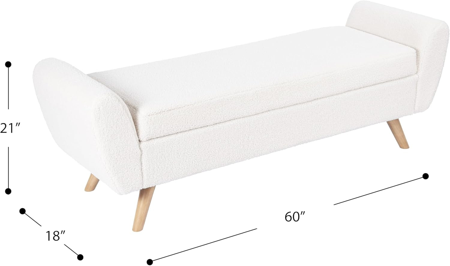 Contemporary Storage Bench with Wooden Legs for Living Room and Bedroom - Sherpa Cream