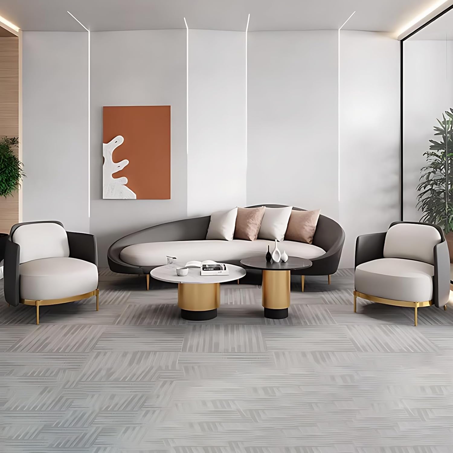 Elegant 78.7IN Modern Sectional Couch Set with Coffee Table & Chair - Perfect for Living Rooms, Offices & Reception Areas