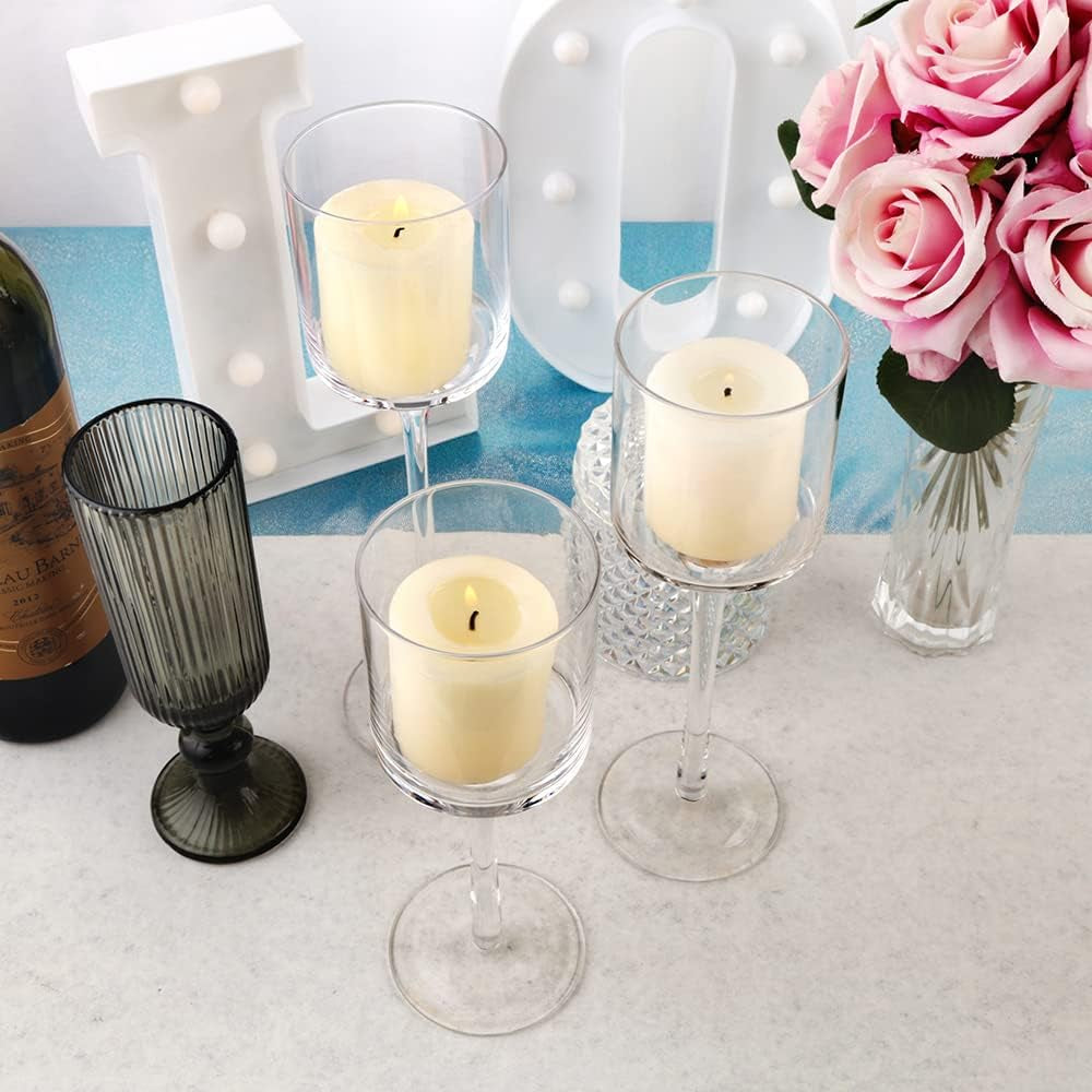 10 Sets of Elegant Clear Glass Candle Holders - 30 Pieces of Tall Tealight Holders for Candles Up to 6cm Diameter, Ideal for Home, Party, and Wedding Centerpiece Decoration
