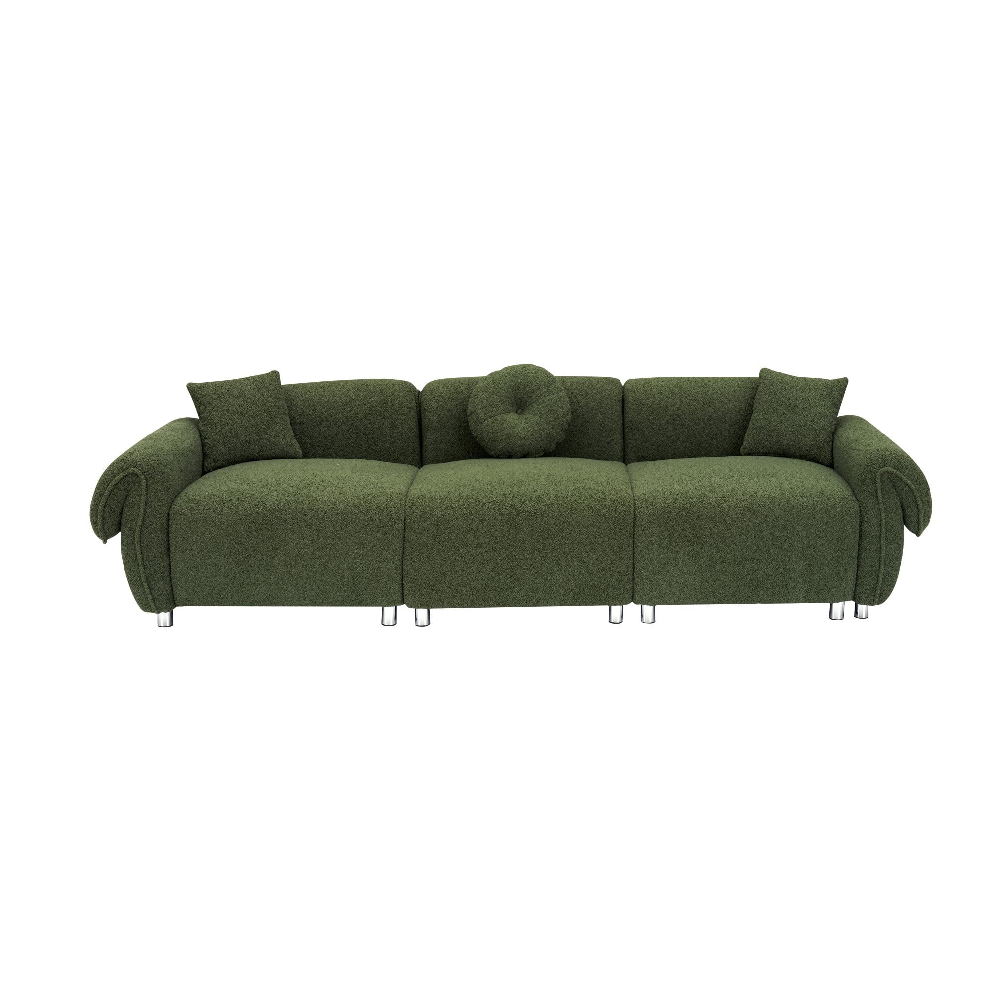 Luxurious 112-Inch Green Teddy Velvet Sectional Sofa Set with 3 Throw Pillows - Perfect for Living Room & Apartment