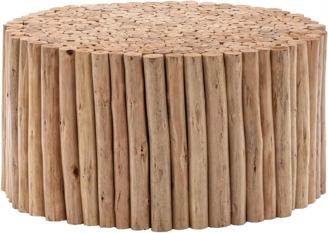 Handcrafted 32" Round Wooden Farmhouse Coffee Table - Vintage French Country Design for Boho Living Room, Bedroom, and Office Decor in Natural Finish