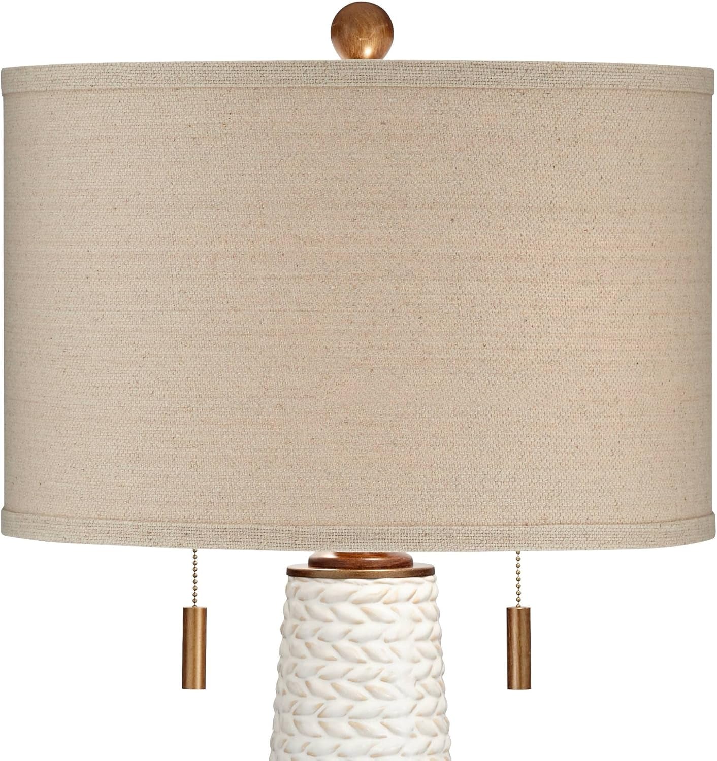 Elegant Kingston Mid Century Modern Table Lamps - Set of 2, 32.75" Tall White Textured Ceramic with Taupe Drum Shade for Bedroom, Living Room, and Home Office Decor