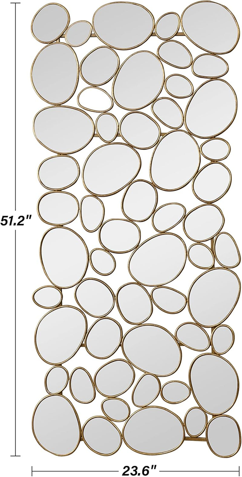 Large Decorative Gold Wall Mirror - 23x51 Inch Metal Framed Accent Mirror with 55-Piece Pebble Design for Modern Living Room and Entryway Decor