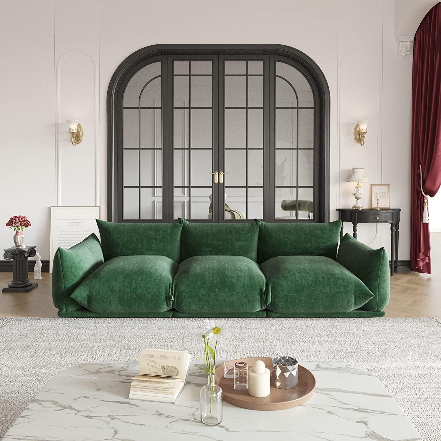 Stylish Mid-Century Modern Green Chenille Sectional Sofa - 3 Seater Plush Comfort for Living Room, Bedroom, or Office