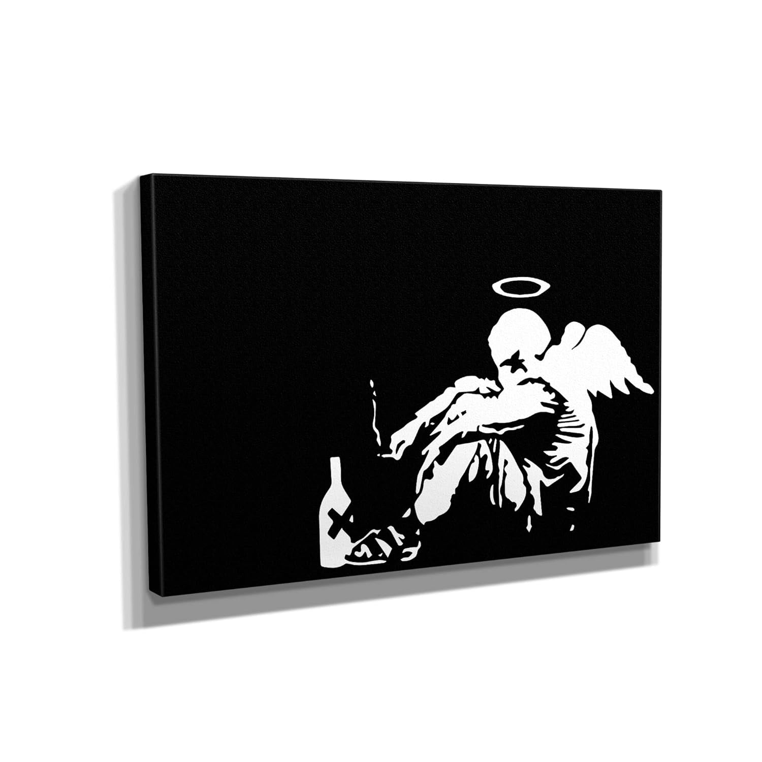 Banksy "Fallen Angel" Graffiti Canvas Art - Modern Black Framed Wall Decor in Various Sizes (45" x 30")