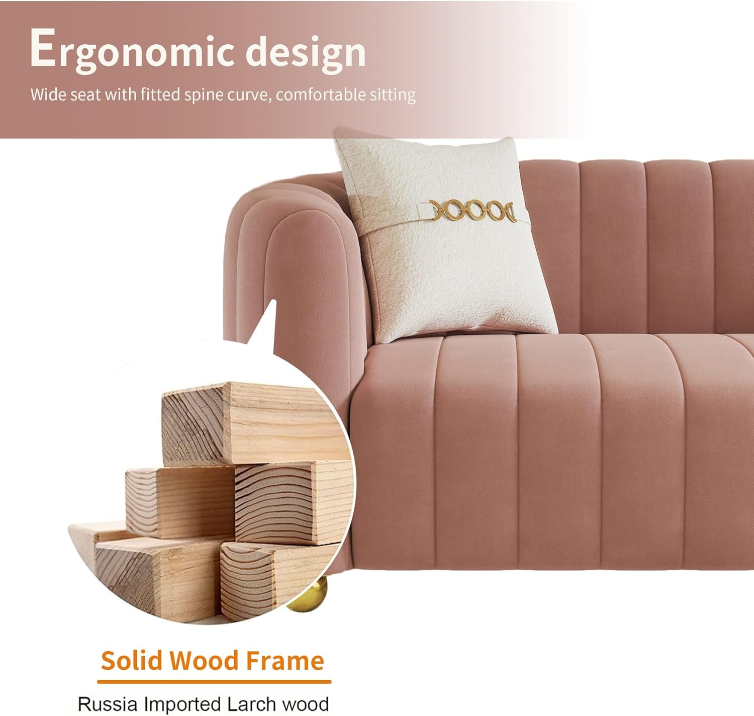 Luxurious 84" Pink Velvet Mid-Century Modern Sofa with Gold Legs - Perfect for Living Room, Bedroom, or Home Office