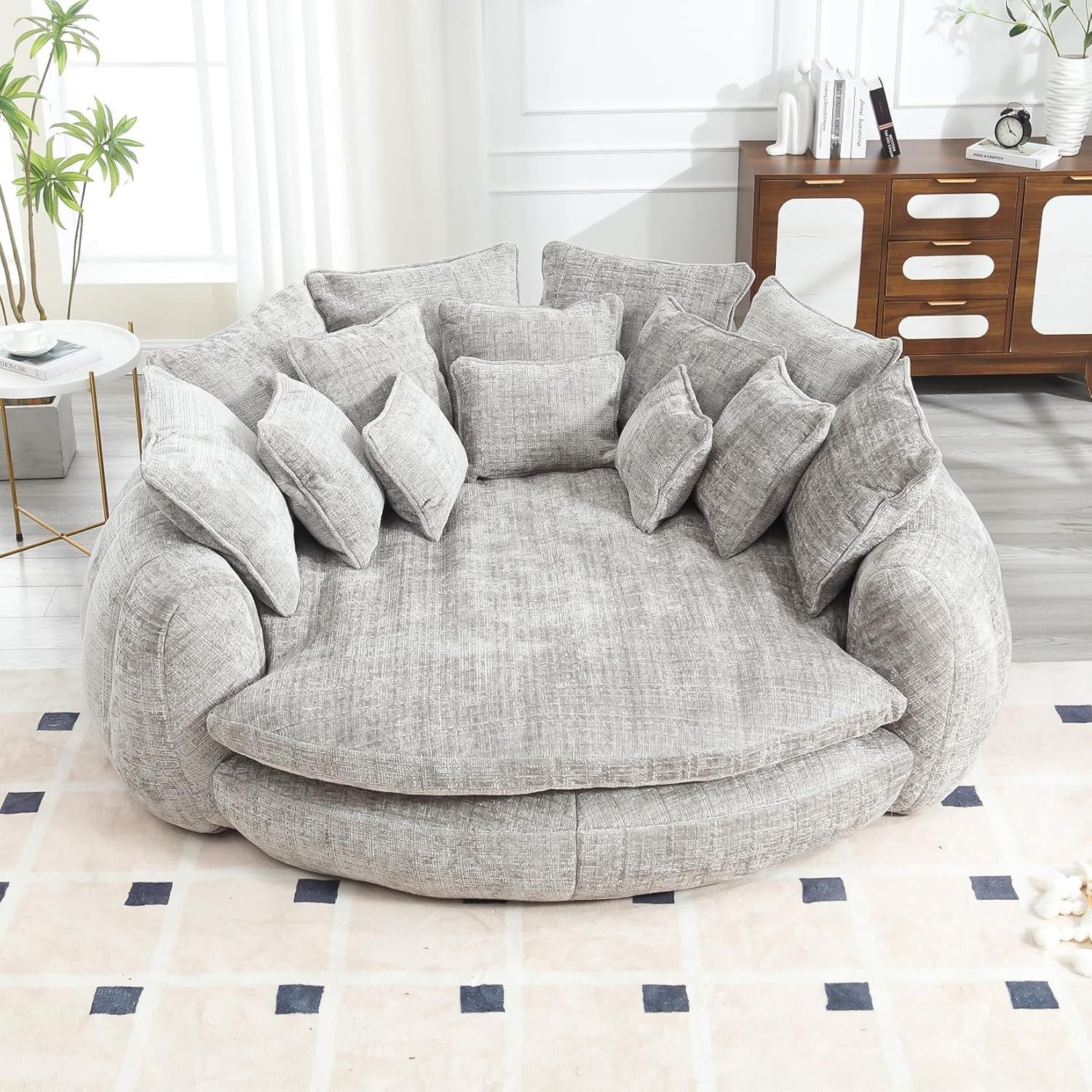 Luxurious 81.1' Oversized Round Chaise Lounge Chair | Extra Wide Indoor Sofa Bed with 14 Plush Pillows – Comfy Cloud Reading Couch & Fluffy Sleeper Sofa