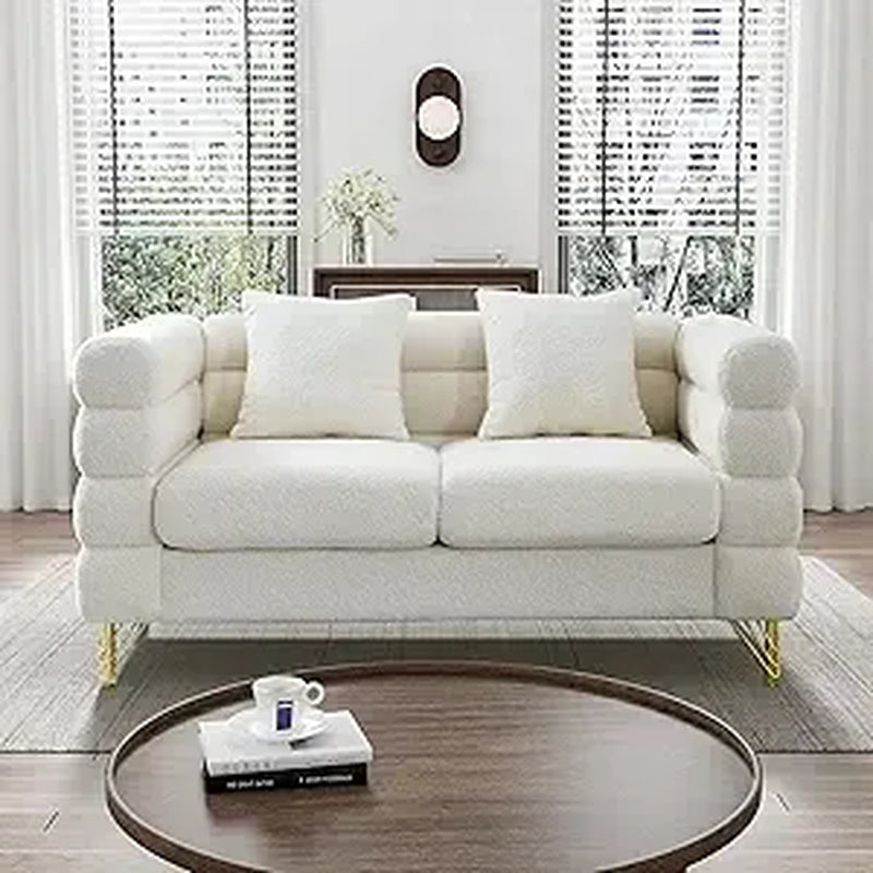 Modern Overstuffed Cloud Couch Loveseat Sofa with Pillows - Comfy 59" Deep Seat Boucle Sherpa Design for Your Living Room
