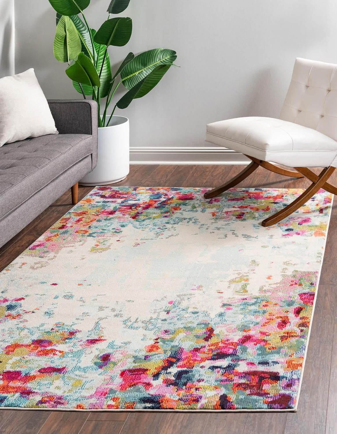Chromatic Collection Modern Abstract Area Rug - Colorful and Vibrant Design for Home Décor, Rectangular 10' x 14', Multi/Beige