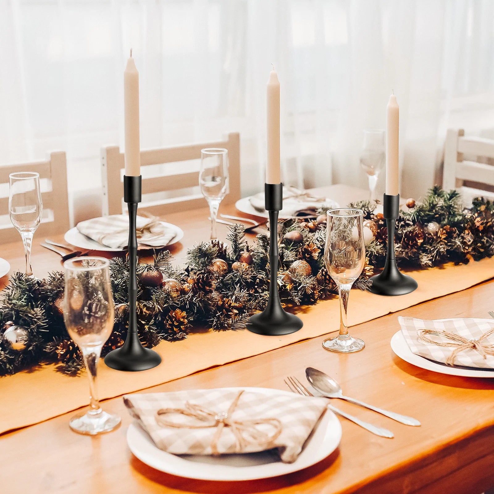 Elegant Black Metal Taper Candle Holders - Set of 3 Candelabras for Weddings, Dining & Home Decor