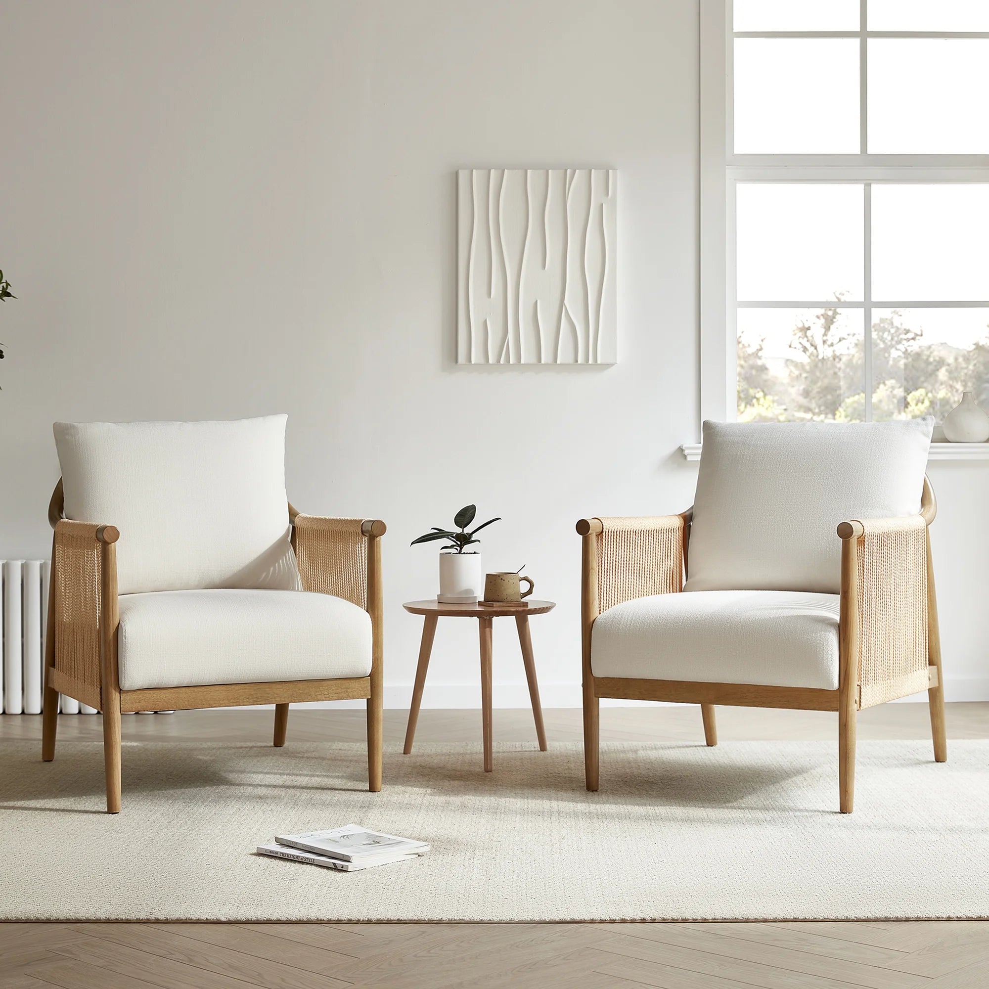 Stylish Cream Braid Armchair for a Chic Living Room Makeover