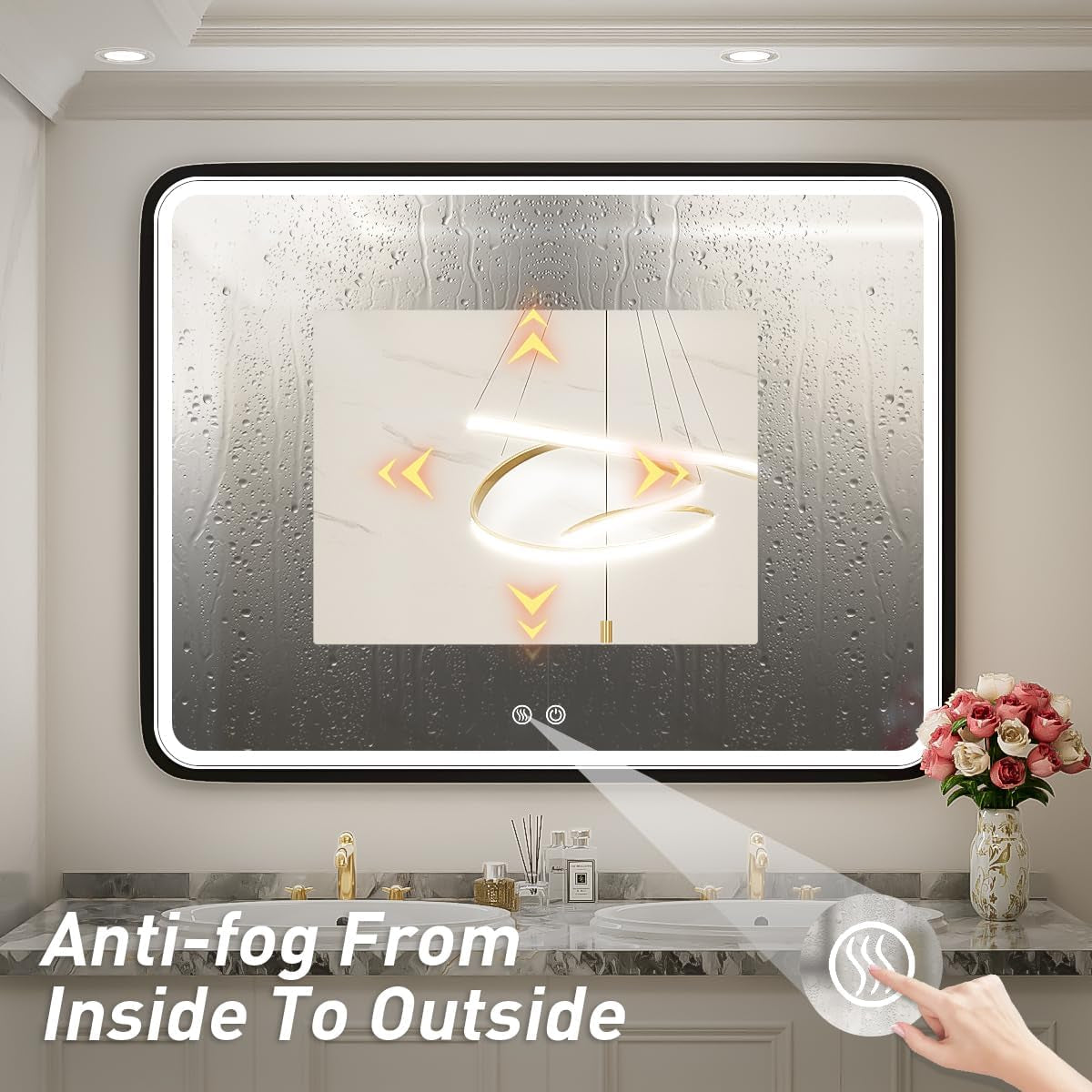 40x30 Inch Black LED Vanity Mirror with Metal Frame, Anti-Fog, Dimmable Touch Control, Wall-Mounted for Horizontal/Vertical Display, Ideal for Bathroom Decor