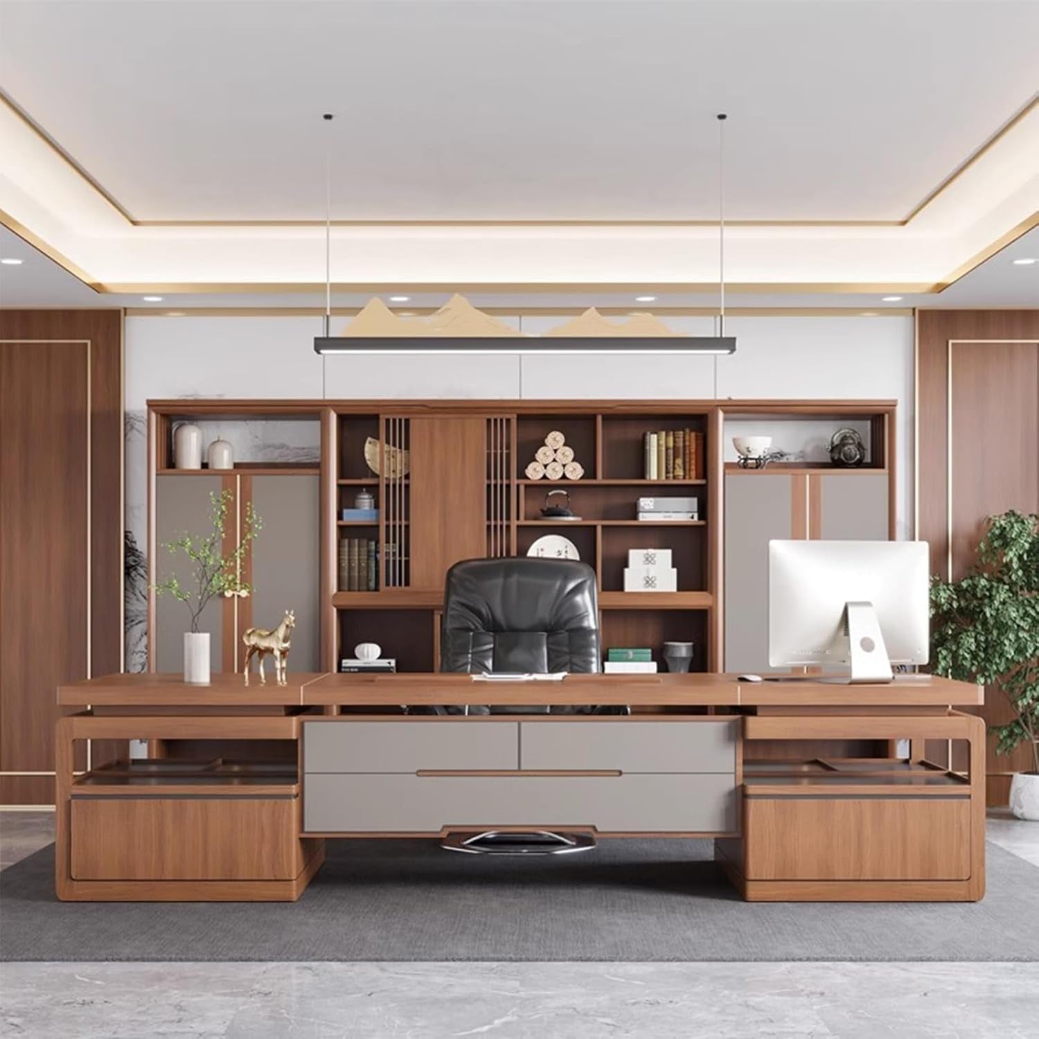 Elevate Your Workspace: Extra Large Modern Executive Desk & Lateral Cabinet for Professionals