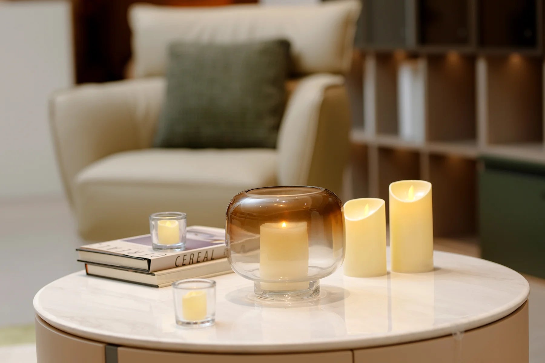 Elegant 6.5" Brown Ombre Glass Hurricane Pillar Candle Holder - Medium Size