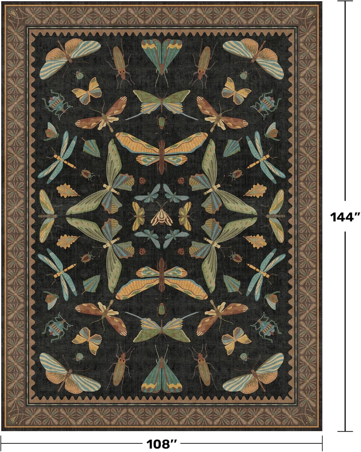 Luxurious Large Black Area Rug - Soft & Stain Resistant 9x12 for Living & Dining Rooms, Unique Insect Bug Home Décor, Perfect Under Bed Addition
