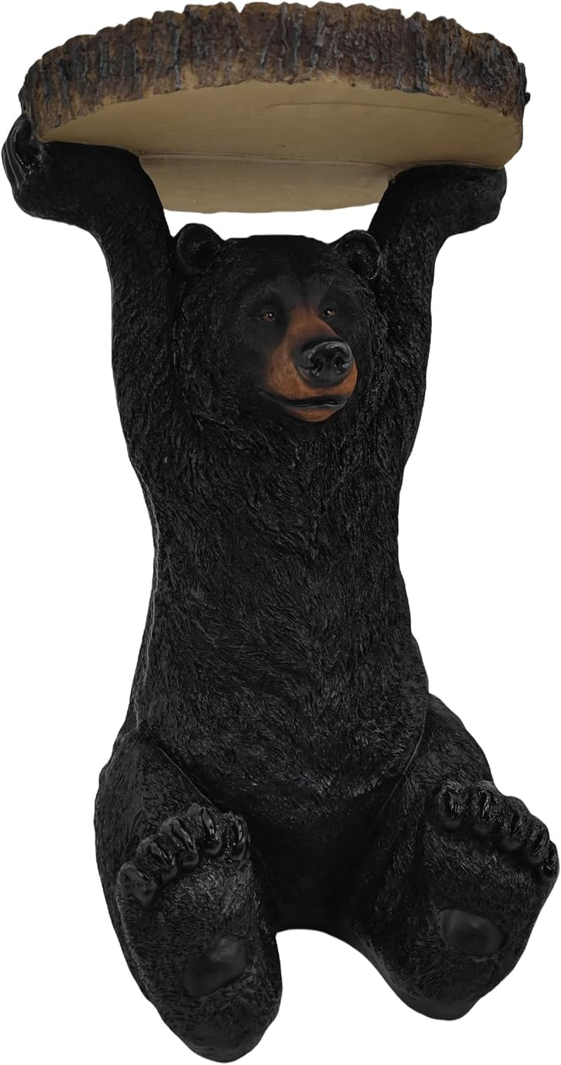 American Black Bear Decorative Side Table - Hand-Painted Resin Pedestal Stool for Home and Office Decor