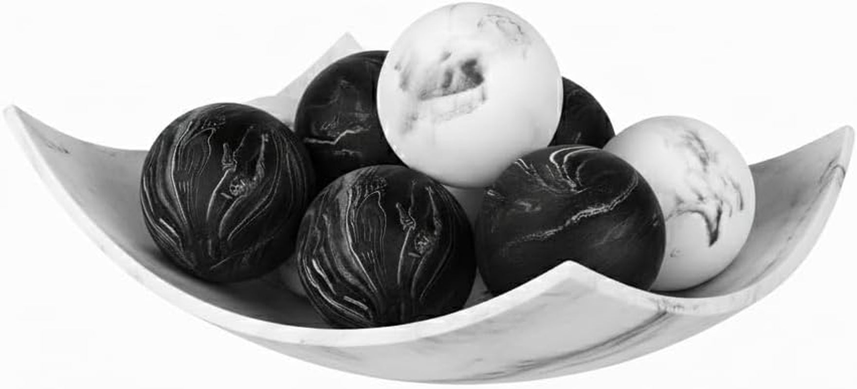 Elegant Marble-Patterned Decorative Bowl with Complementary Set of 8 Balls for Coffee Table Centerpiece and Dining Room Decor