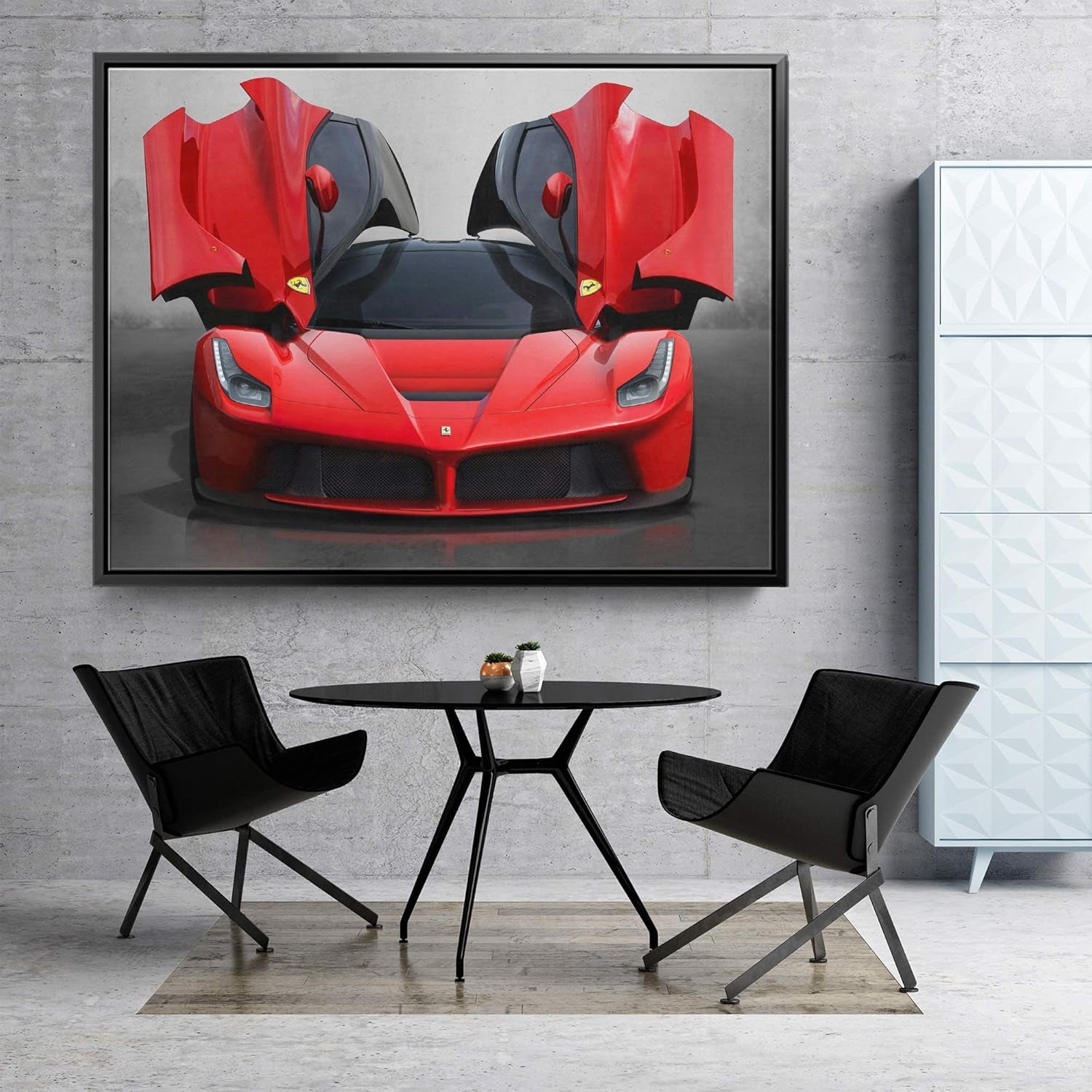 La Ferrari Super Car Canvas Wall Art - Modern Black Framed Home Decor in Various Sizes (45" x 30")
