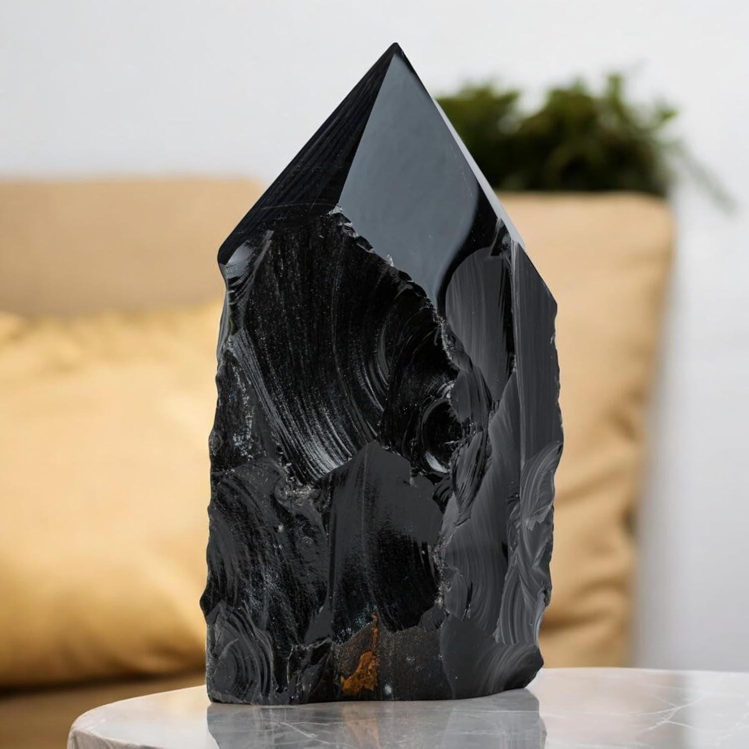 Extra Large 13-Inch Black Obsidian Crystal Point - 22.43 Lb Natural Gemstone for Unique Home Decor & Memorable Gifts
