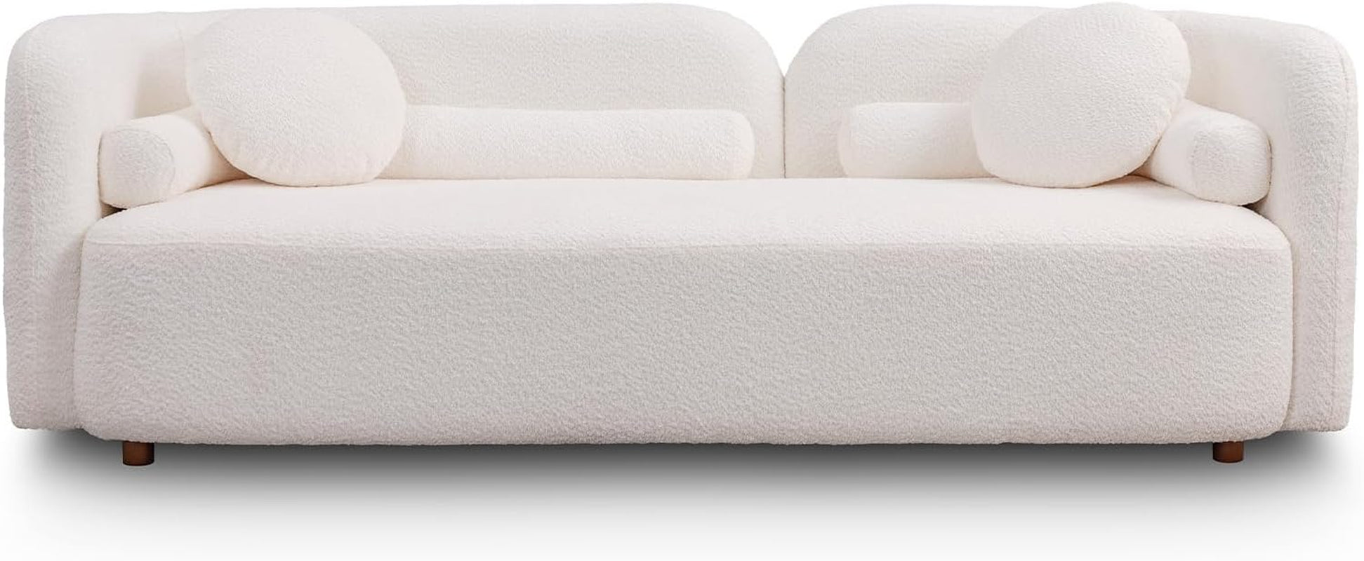 Modern White Rectangular Cloud Couch - Curved Back 3-Seater Sofa with Boucle Fabric, Solid Wood Frame & 2 Pillows - Perfect for Minimalist Living Rooms
