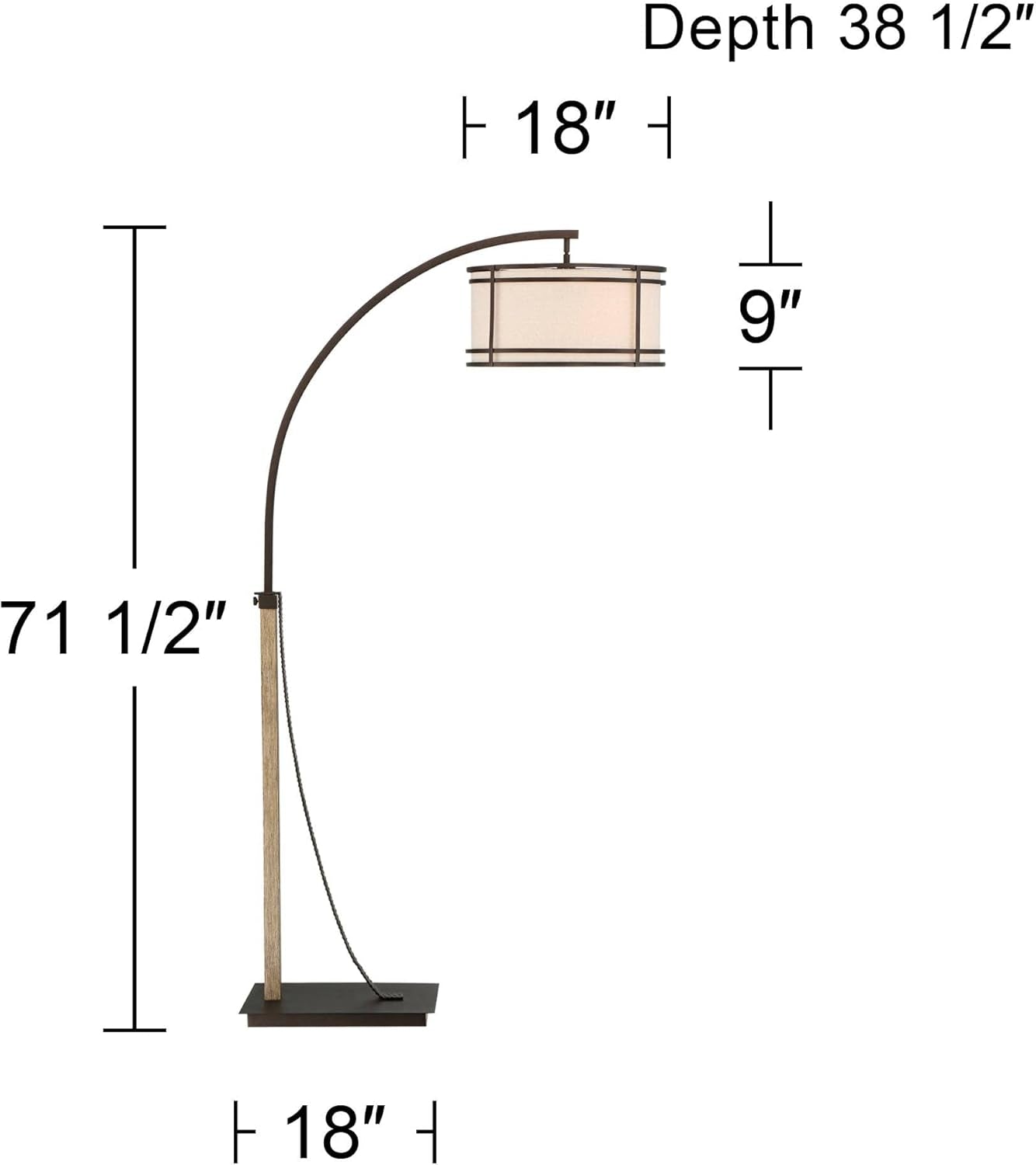 Gentry Industrial Rustic Arc Floor Lamp - 71.5" Tall Oil Rubbed Bronze with Oatmeal Fabric Drum Shade for Living Room, Bedroom, and Office Decor