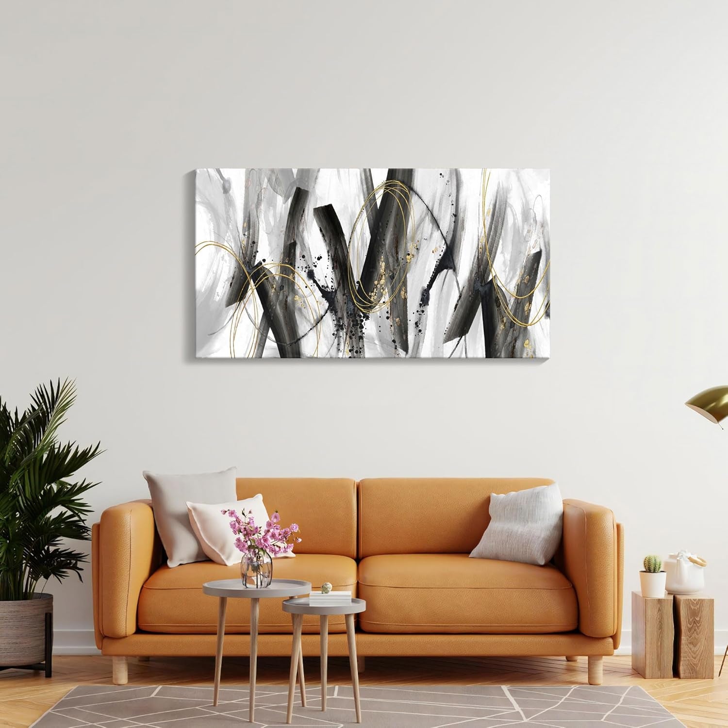 Large Abstract Black and Gold Wall Art - Elegant Modern Decor for Living Room, Bedroom, and Office