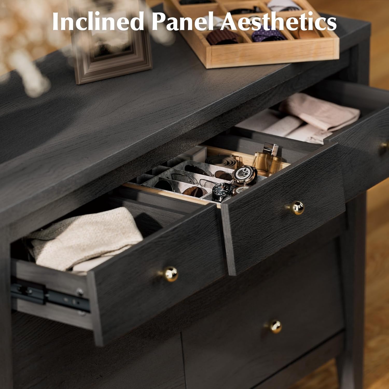 Stylish Black 7-Drawer Farmhouse Dresser - Versatile Storage for Bedroom and Living Room