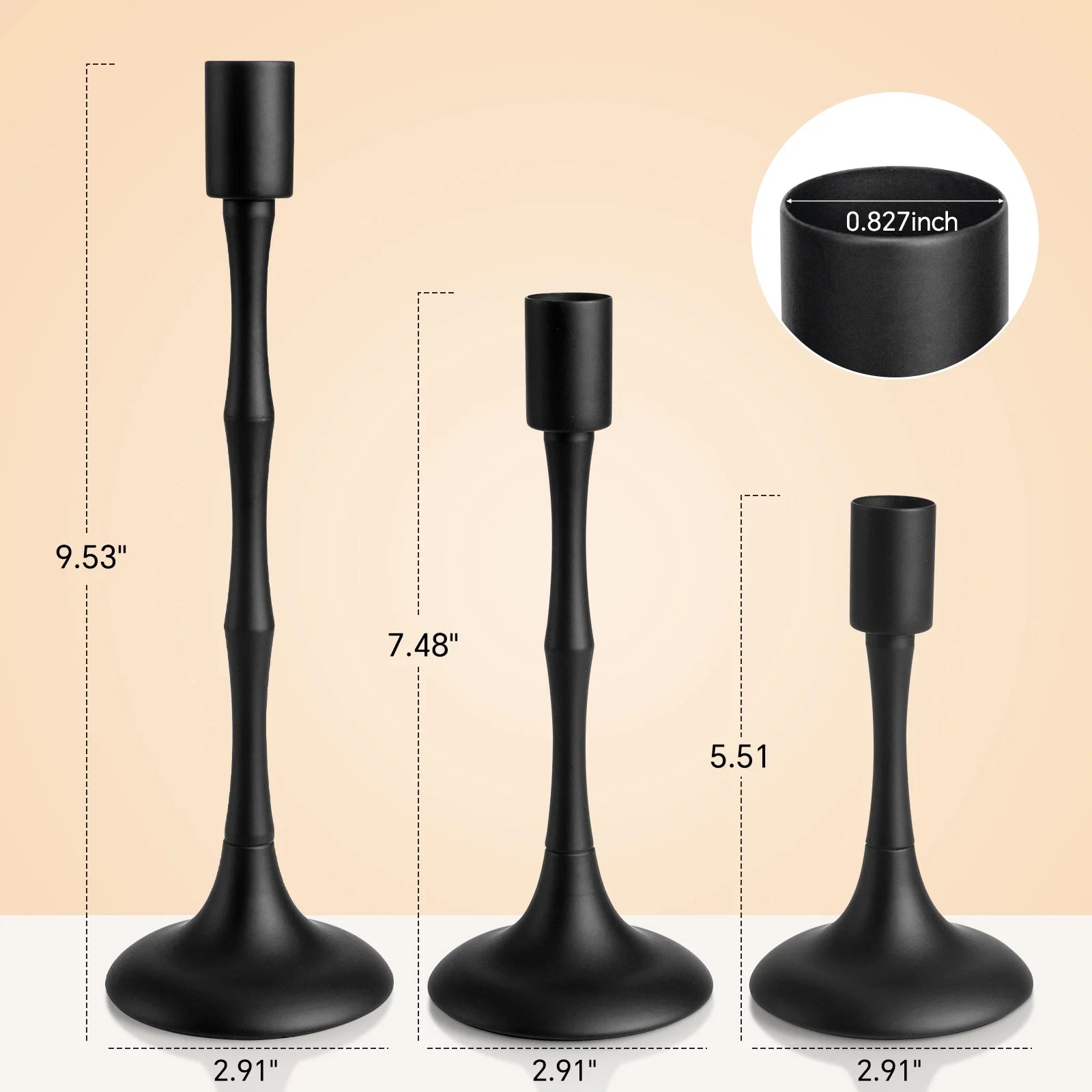 Elegant Black Metal Taper Candle Holders - Set of 3 Candelabras for Weddings, Dining & Home Decor