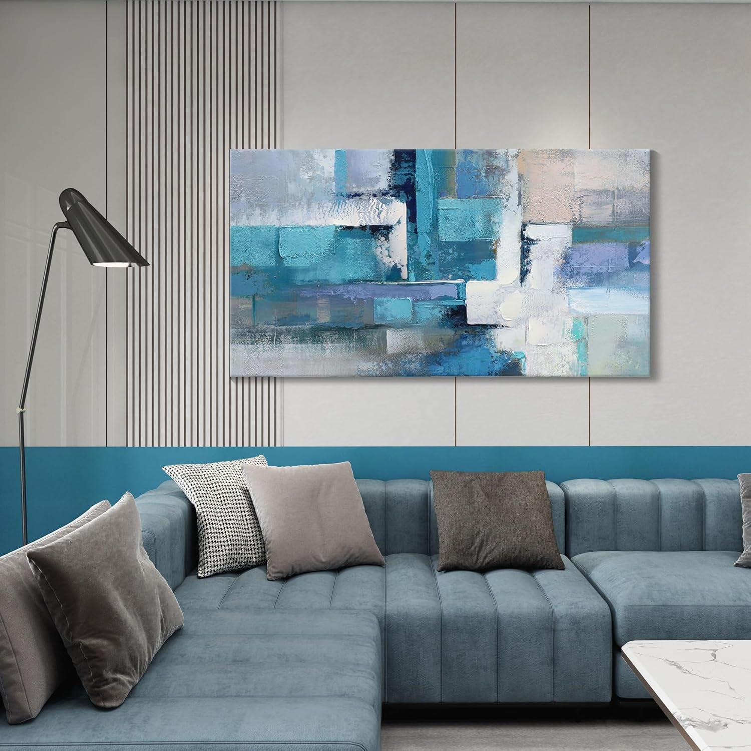 Blue Abstract Canvas Artwork - Contemporary Wall Decor for Living Room, Office, and Bedroom