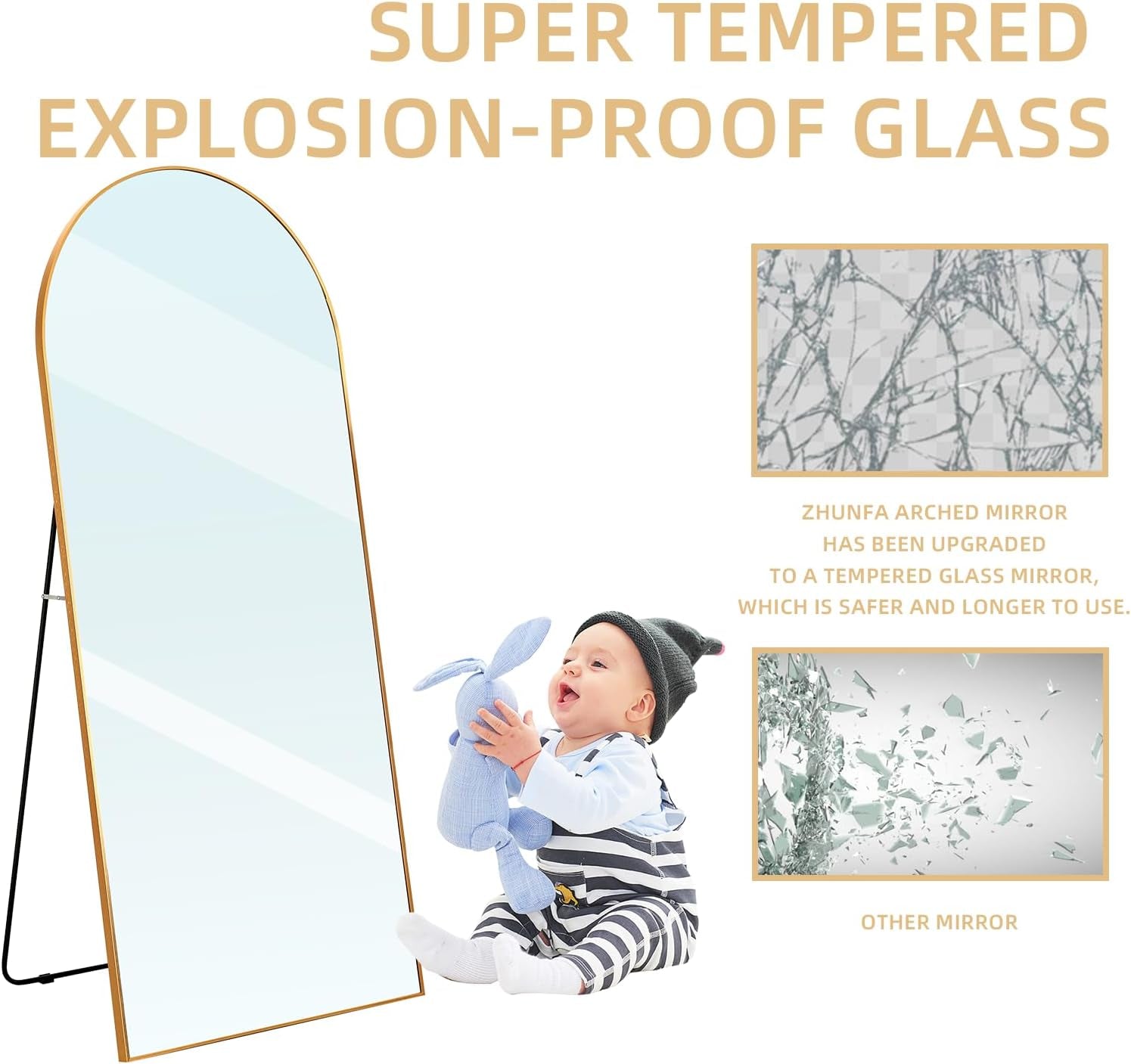 Elegant Arched Full Length Mirror - 71x32 Oversized Gold Floor Mirror with Stand for Living Room and Bedroom