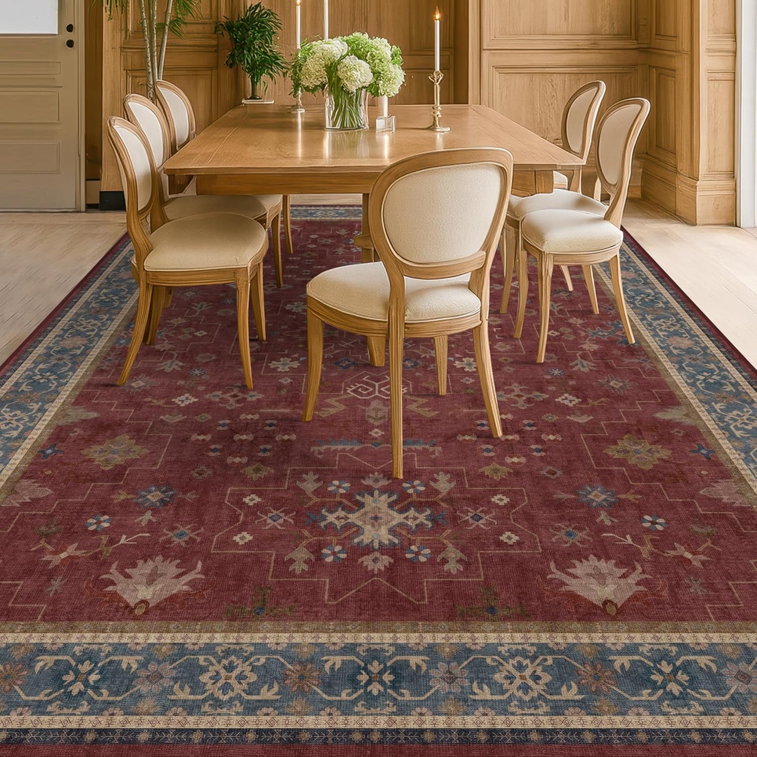 Luxurious Dark Red Moroccan Area Rug - 10x14 Lightweight, Washable, and Foldable for Living Room, Bedroom, and Dining Room Décor