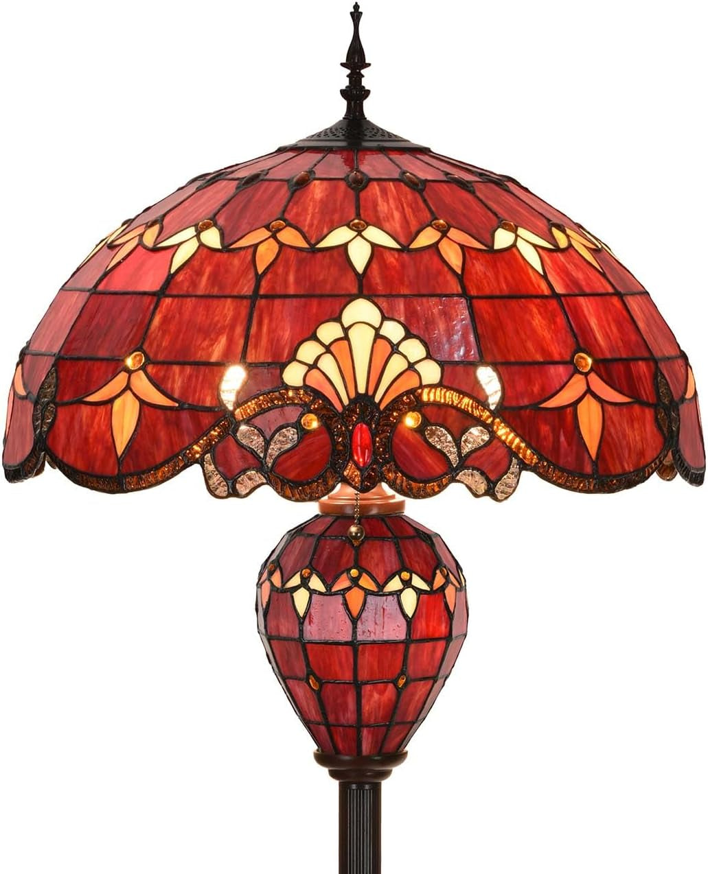 Stunning 64-Inch Baroque Tiffany Style Stained Glass Double Lit Floor Lamp - Elegant Home Decor in Red