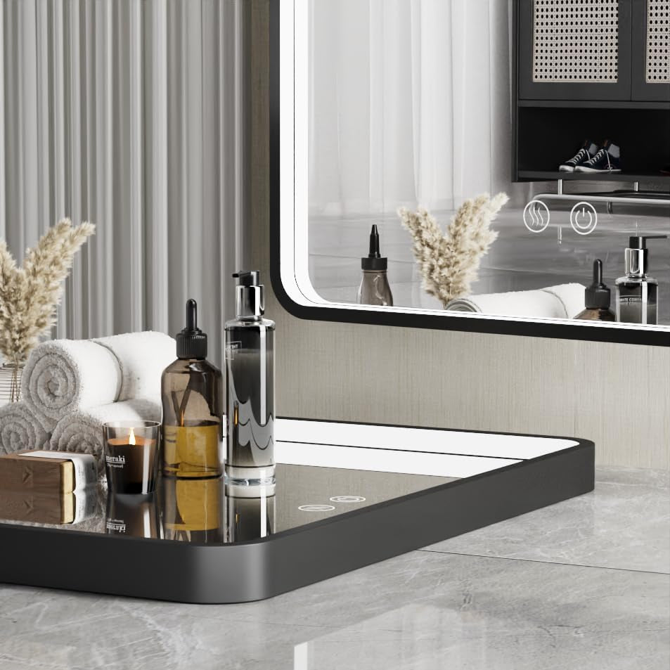 40x30 Inch Black LED Vanity Mirror with Metal Frame, Anti-Fog, Dimmable Touch Control, Wall-Mounted for Horizontal/Vertical Display, Ideal for Bathroom Decor