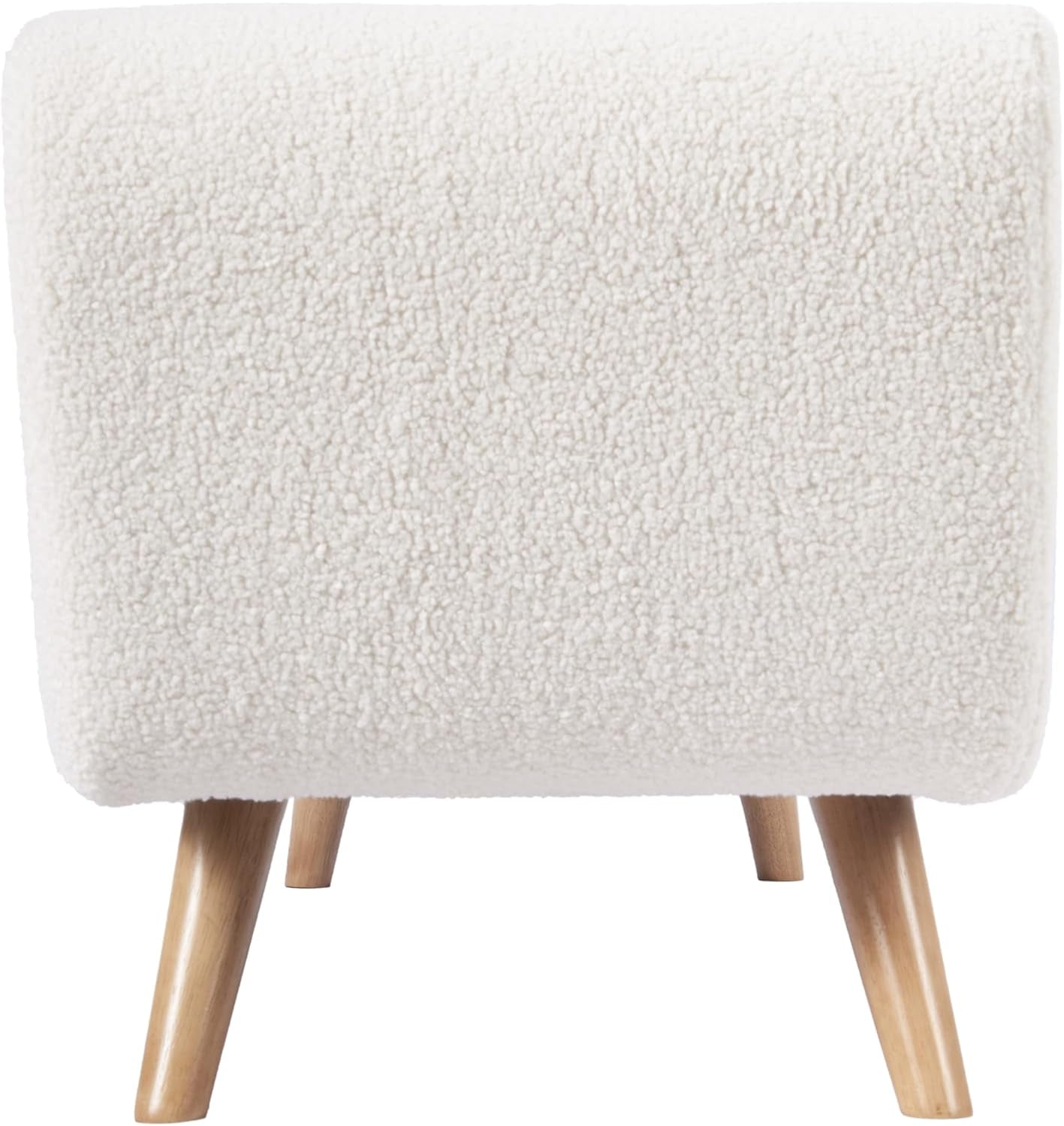 Contemporary Storage Bench with Wooden Legs for Living Room and Bedroom - Sherpa Cream