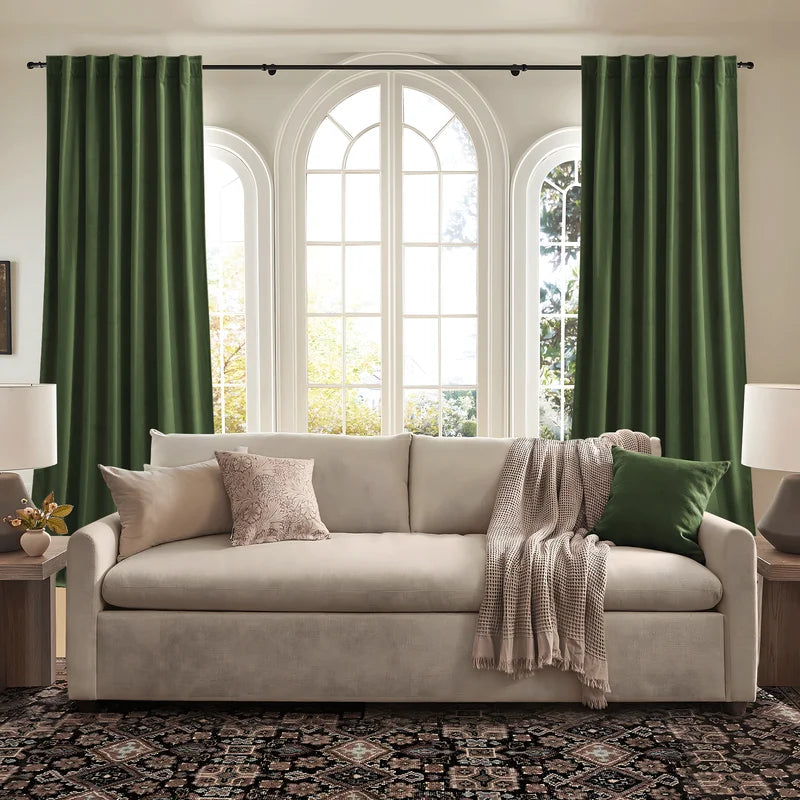 Luxurious Olive Green Velvet Blackout Curtains - Set of 2 Panels for Ultimate Privacy and Style