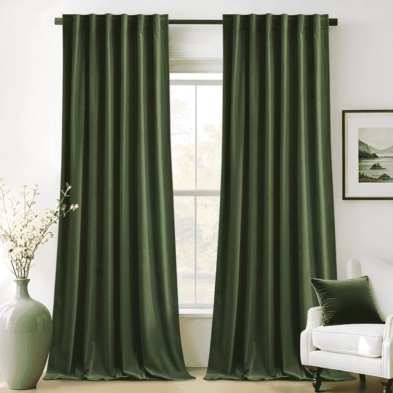 Luxurious Olive Green Velvet Blackout Curtains - Set of 2 Panels for Ultimate Privacy and Style