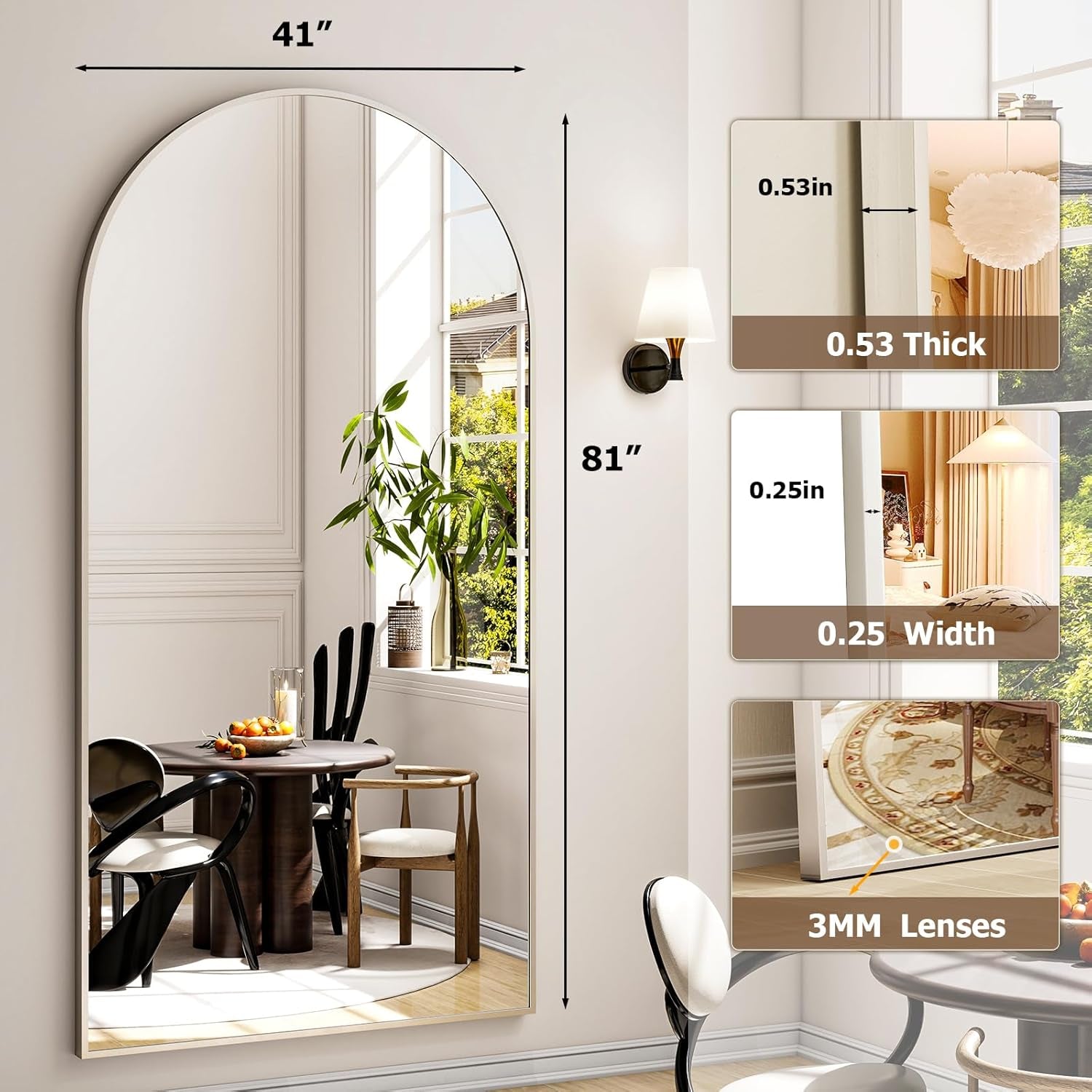 Extra Large 41"X81" Arched Full Length Mirror - Stylish Leaning & Wall-Mounted Aluminum Frame for Modern Home Decor - Perfect for Living Room, Bedroom & Cloakroom