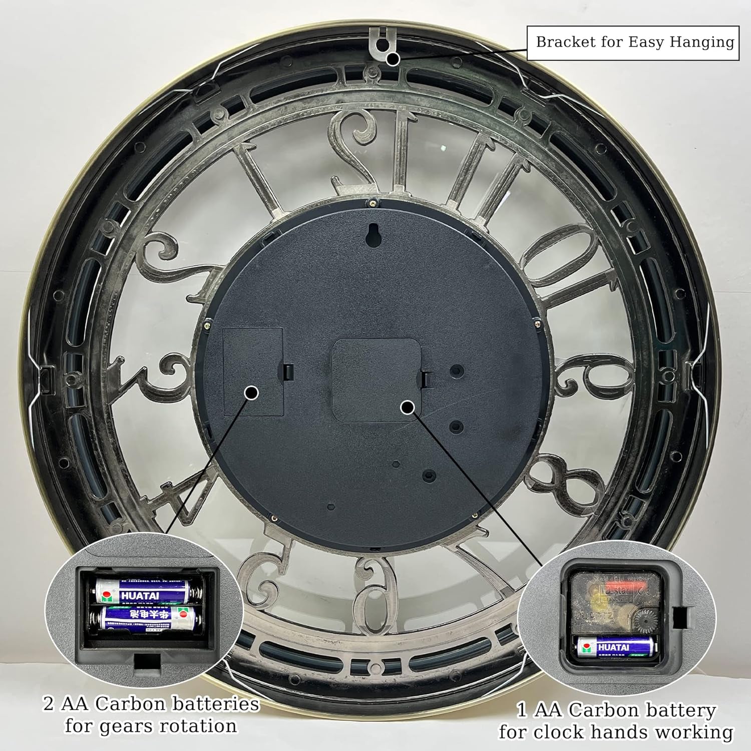 Large Industrial Steampunk Metal Wall Clock - 27.6 Inch Black Gold Rustic Decor for Living Room, Farmhouse & Office