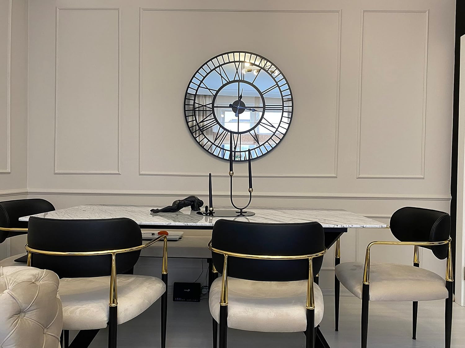 Stylish Black Large Mirror Wall Clock - Modern Silent Non-Ticking Design, 35.5 Inches, Battery Operated Home Decor, Weighs 31 lbs